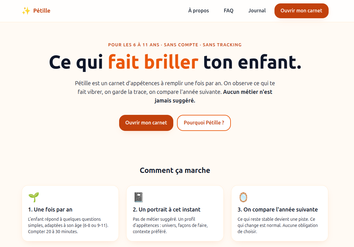 Pétille — pour les enfants, ce que je n'ai pas trouvé ailleurs